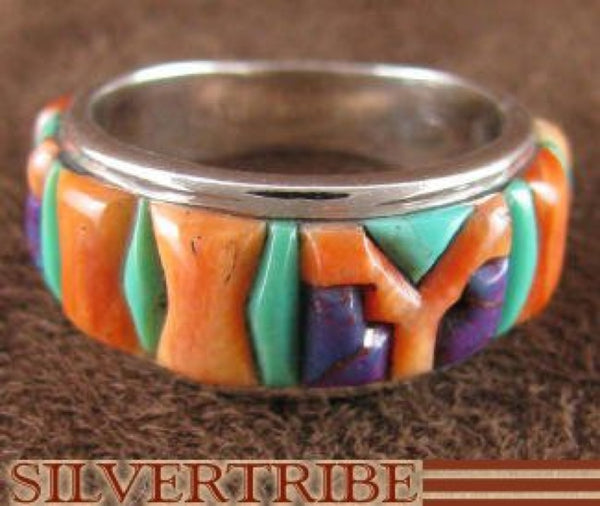 Multicolor Inlay Genuine Sterling Silver Ring Size 6-1/2 AS39488